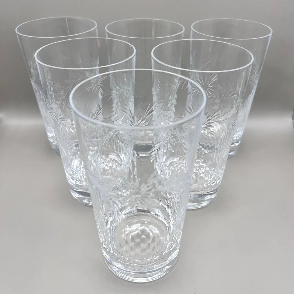 Set of 6 Vtg Tiffin Franciscan‎ Etched Highball Glasses Clear Tumblers Barware